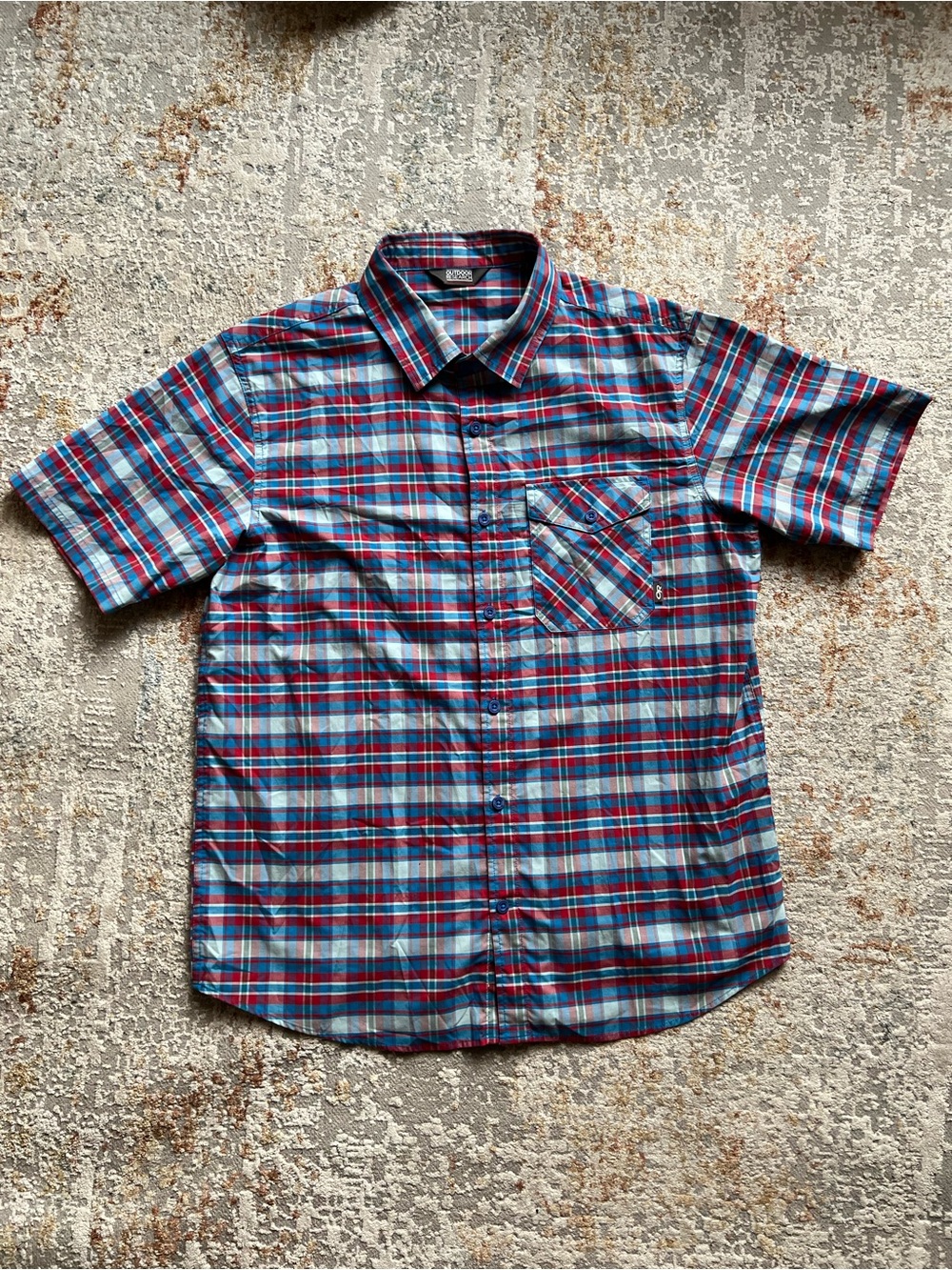 Outdoor Research Men's Short-Sleeve Plaid Button-Down Shirt - Blue & Red